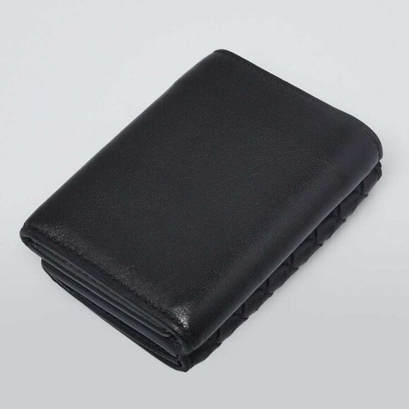Bottega Veneta Black/Grey Intrecciato Woven Nappa Leather Tri-Fold Small Wallet - Picture 2 of 11